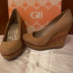 5-inch wedge shoes; tan color; size 8